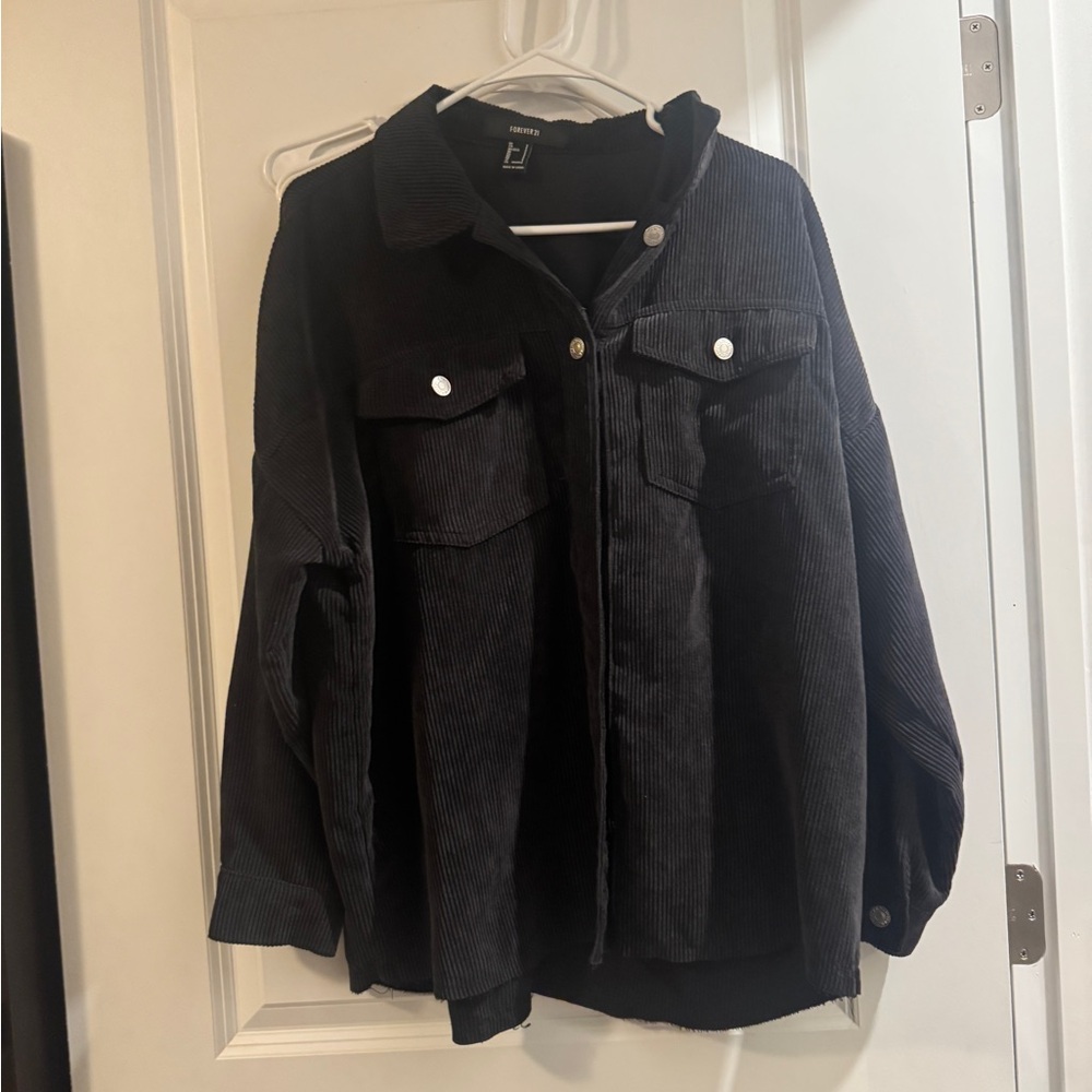 Black Corduroy Button-Up